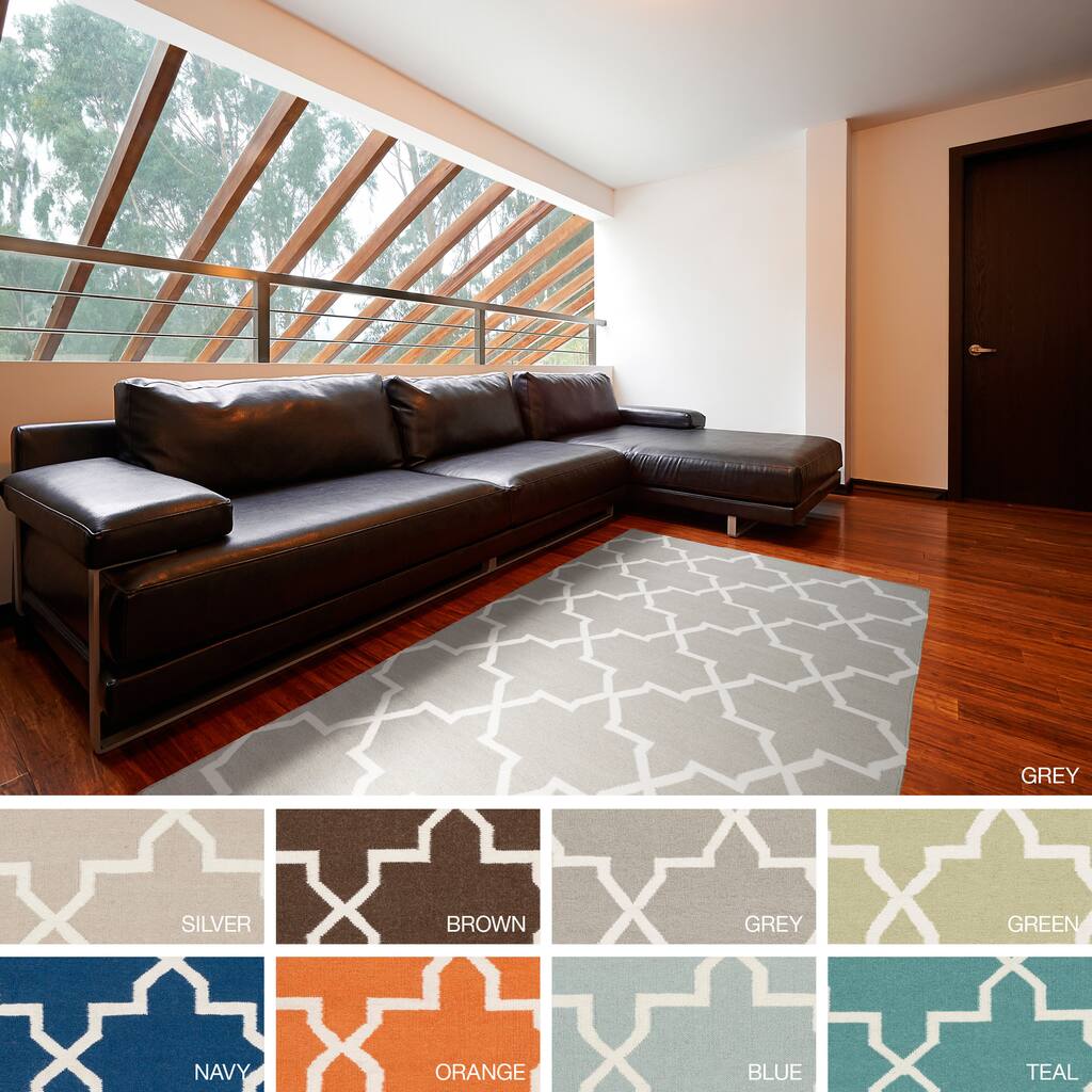 Hand-Woven Cameron Moroccan Tile Reversible Flatweave Wool Rug