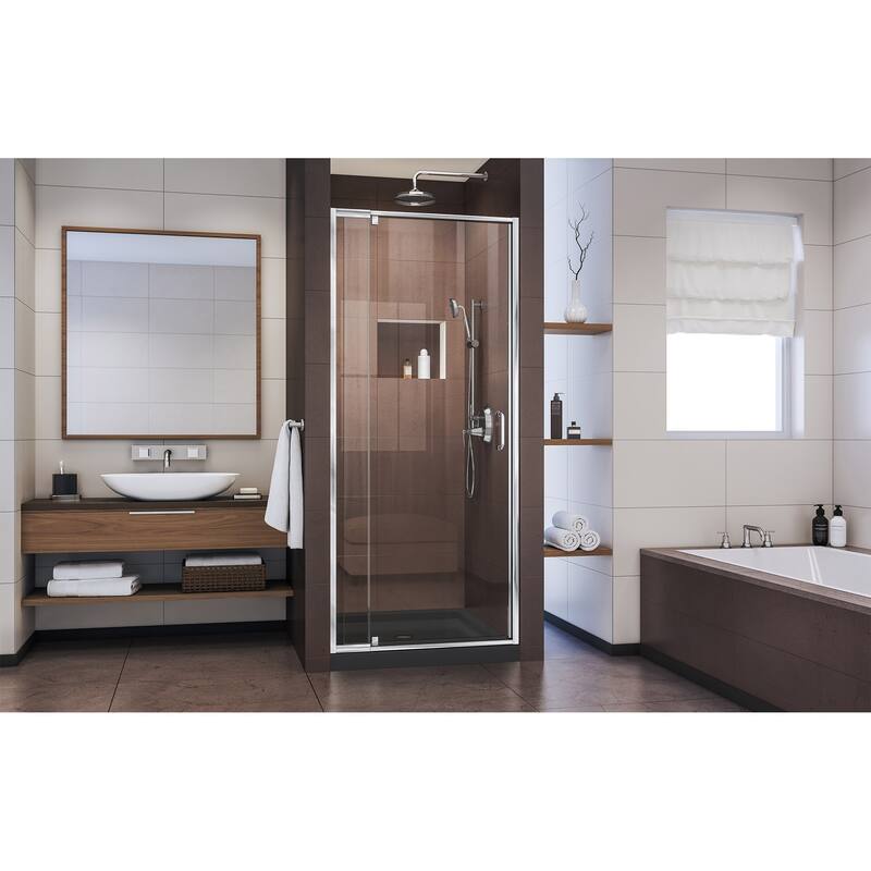 DreamLine Flex 32 in. D x 32 in. W x 74 3/4 in. H Pivot Shower Door and Shower Base Kit - 32" x 32"