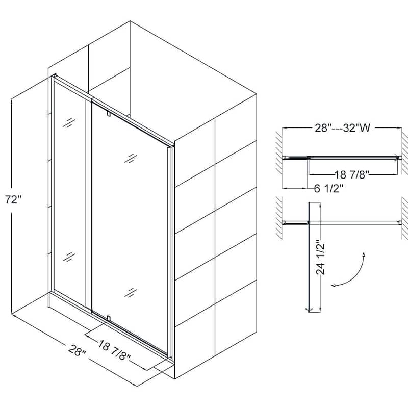 DreamLine Flex 32 in. D x 32 in. W x 74 3/4 in. H Pivot Shower Door and Shower Base Kit - 32" x 32"