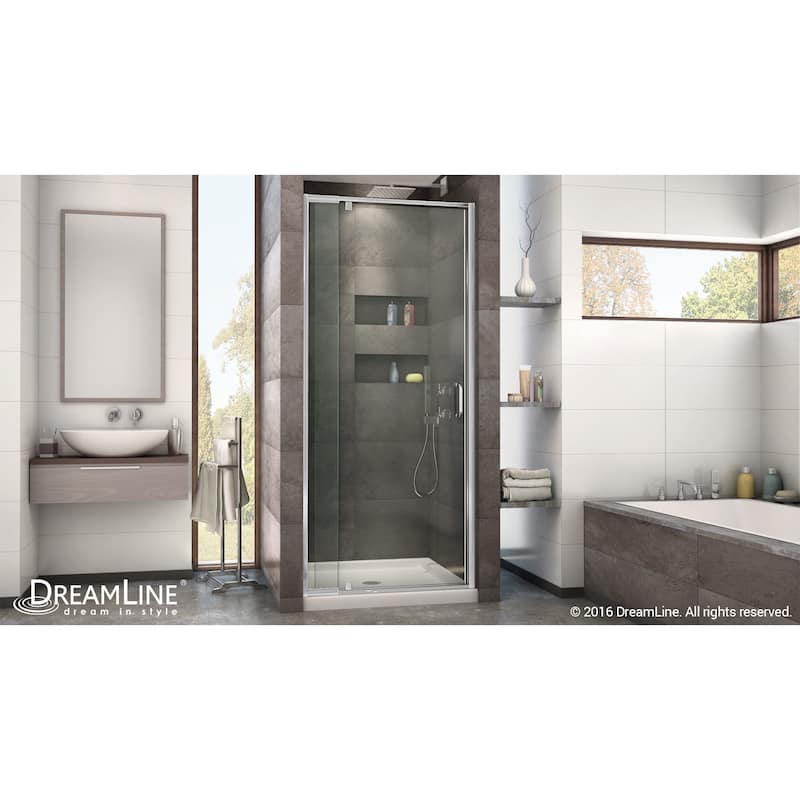 DreamLine Flex 32 in. D x 32 in. W x 74 3/4 in. H Pivot Shower Door and Shower Base Kit - 32" x 32"