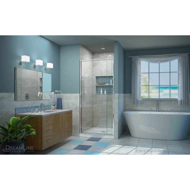 DreamLine Flex 32 in. D x 32 in. W x 74 3/4 in. H Pivot Shower Door and Shower Base Kit - 32" x 32"