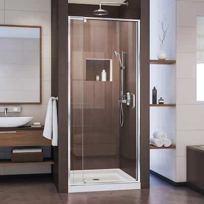 DreamLine Flex 32 in. D x 32 in. W x 74 3/4 in. H Pivot Shower Door and Shower Base Kit - 32" x 32"