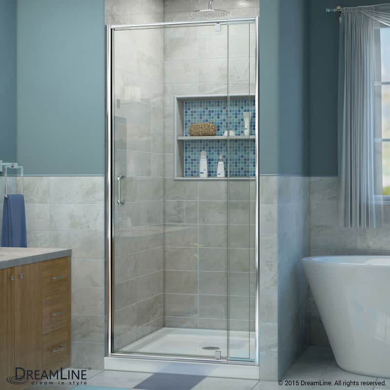 DreamLine Flex 32 in. D x 32 in. W x 74 3/4 in. H Pivot Shower Door and Shower Base Kit - 32" x 32"