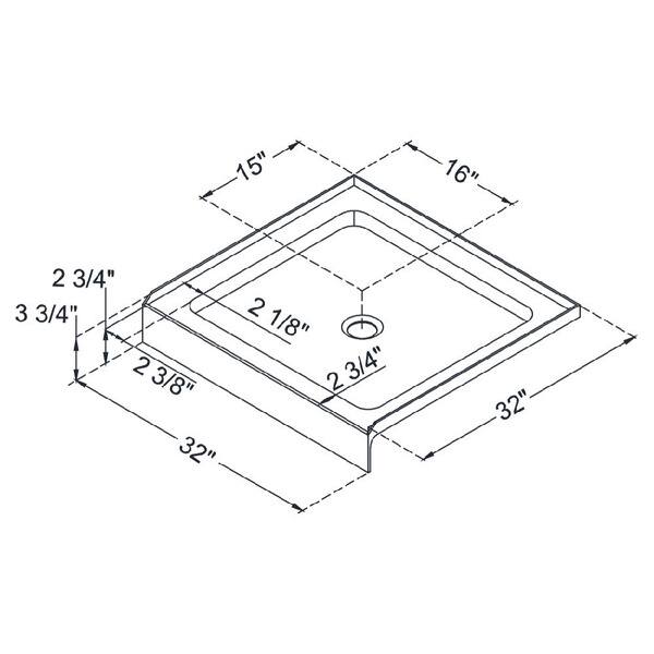 dimension image slide 1 of 3, DreamLine Flex 32 in. D x 32 in. W x 74 3/4 in. H Pivot Shower Door and Shower Base Kit - 32" x 32"