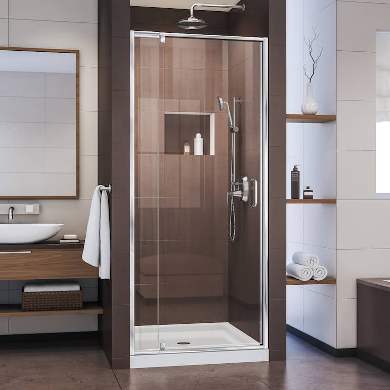 DreamLine Flex 36 in. D x 36 in. W x 74 3/4 in. H Pivot Shower Door and Shower Base Kit - 36" x 36"