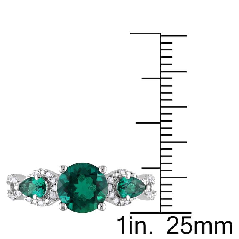 Miadora Silver Created Emerald and 1/6ct TDW Diamond 3-stone Ring (H-I, I2-I3)
