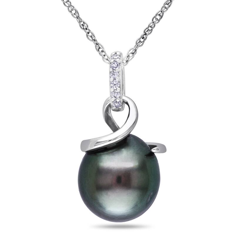 Miadora 10k White Gold Tahitian Pearl and Diamond Accent Necklace (8-8.5 mm)