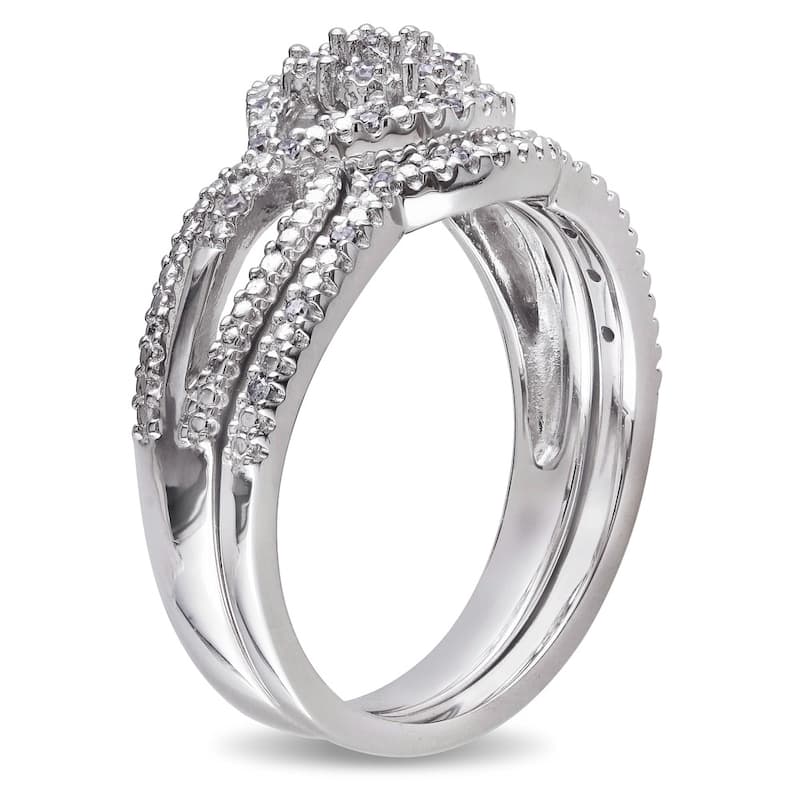 Miadora Sterling Silver 1/7ct TDW Diamond Cluster Split Shank Bridal Ring Set