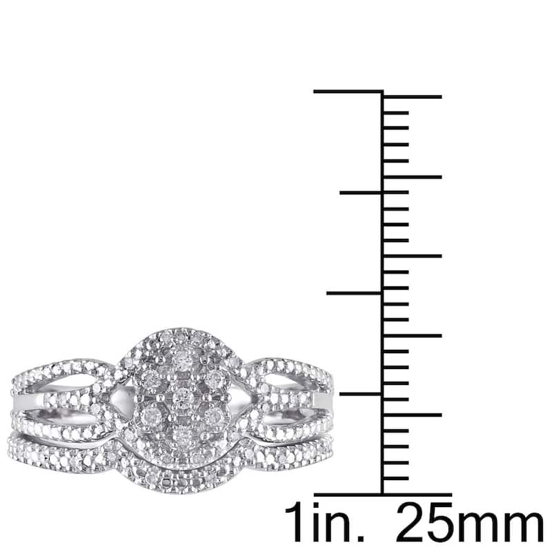 Miadora Sterling Silver 1/7ct TDW Diamond Cluster Split Shank Bridal Ring Set