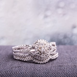 miadora sterling silver 17ct tdw diamond cluster split shank bridal ring set - Silver Wedding Ring Sets miadora sterling silver 17ct tdw diamond cluster split shank bridal ring set - Silver Wedding Ring Sets