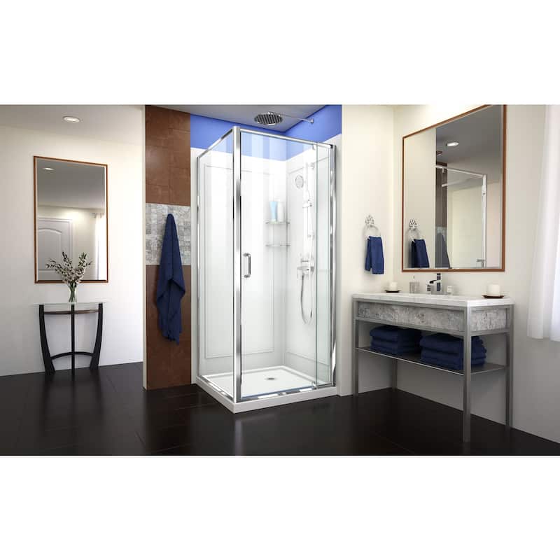 DreamLine Flex 36 in. D x 36 in. W x 76 3/4 in. H Pivot Shower Enclosure, Shower Base and Backwall Kit - 36" x 36" - Chrome Finish
