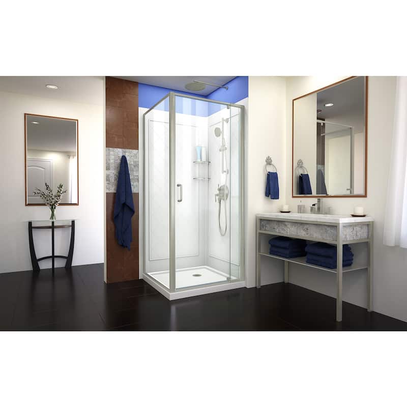 DreamLine Flex 36 in. D x 36 in. W x 76 3/4 in. H Pivot Shower Enclosure, Shower Base and Backwall Kit - 36" x 36"