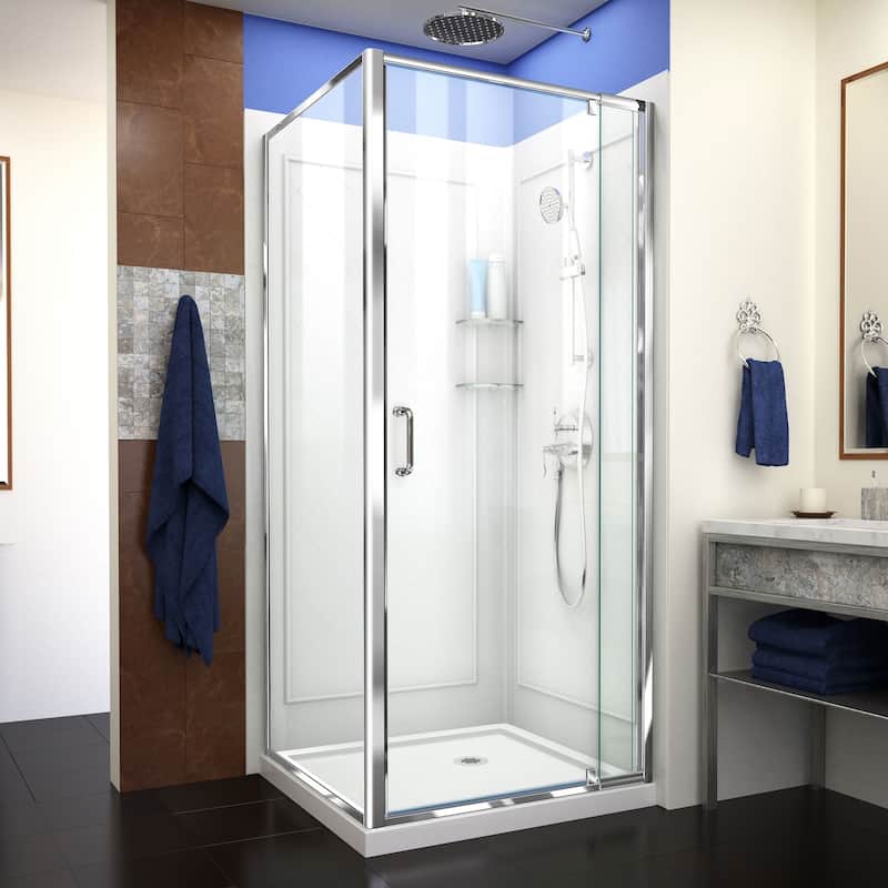DreamLine Flex 36 in. D x 36 in. W x 76 3/4 in. H Pivot Shower Enclosure, Shower Base and Backwall Kit - 36" x 36"