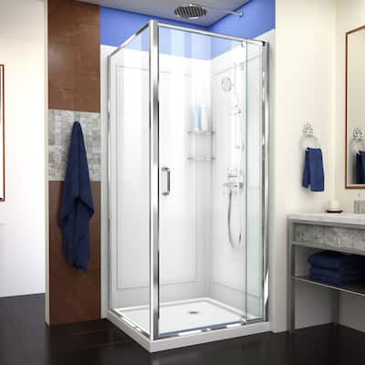 DreamLine Flex 36 in. D x 36 in. W x 76 3/4 in. H Pivot Shower Enclosure, Shower Base and Backwall Kit - 36" x 36"