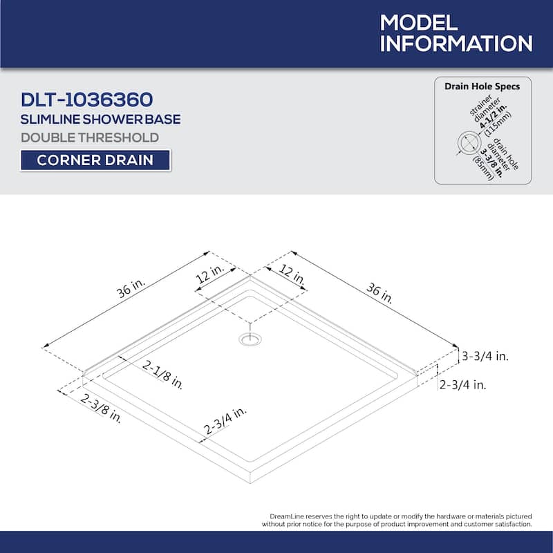 DreamLine Flex 36 in. D x 36 in. W x 76 3/4 in. H Pivot Shower Enclosure, Shower Base and Backwall Kit - 36" x 36"