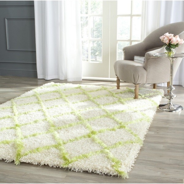 Safavieh Moroccan Shag Ivory/ Green Trellis Rug - 8'6 x 12'
