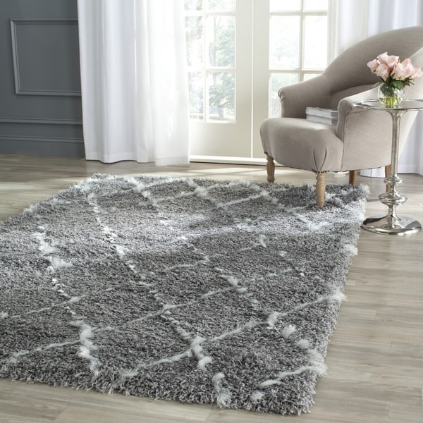 Safavieh Moroccan Shag Grey/ Ivory Trellis Rug - 8'6 x 12'
