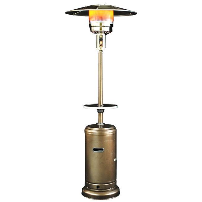 SUNHEAT Classic Umbrella Portable Propane Patio Heater Golden Hammered with Drink Table