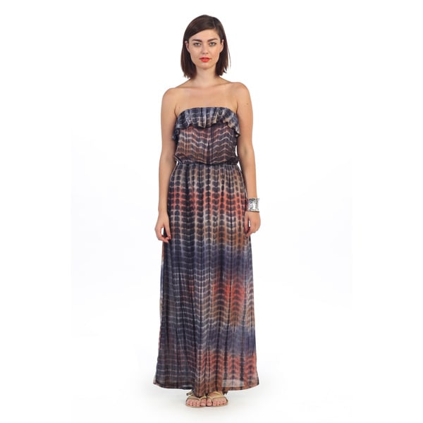 Hadari Womens Strapless Tie dye Maxi Dress