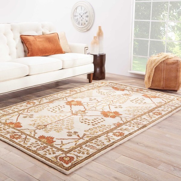 Maison Rouge Emily Handmade Floral White/ Red Area Rug (8' x 10')