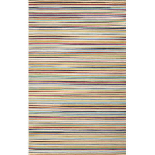 Flat Weave Stripe Pattern Orange/ Blue Wool Area Rug (4 x 6