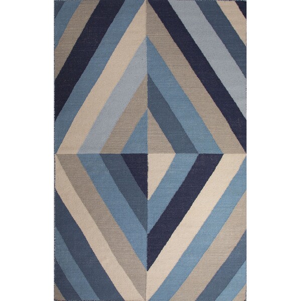 Shop Flat Weave Geometric Pattern Blue/ Ivory Wool Area Rug (2'x3