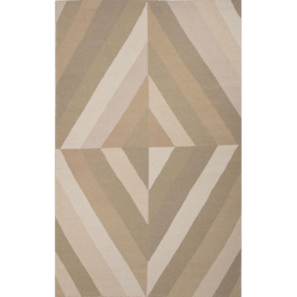 Flat Weave Geometric Pattern Beige/ Ivory Wool Area Rug (8' x 11