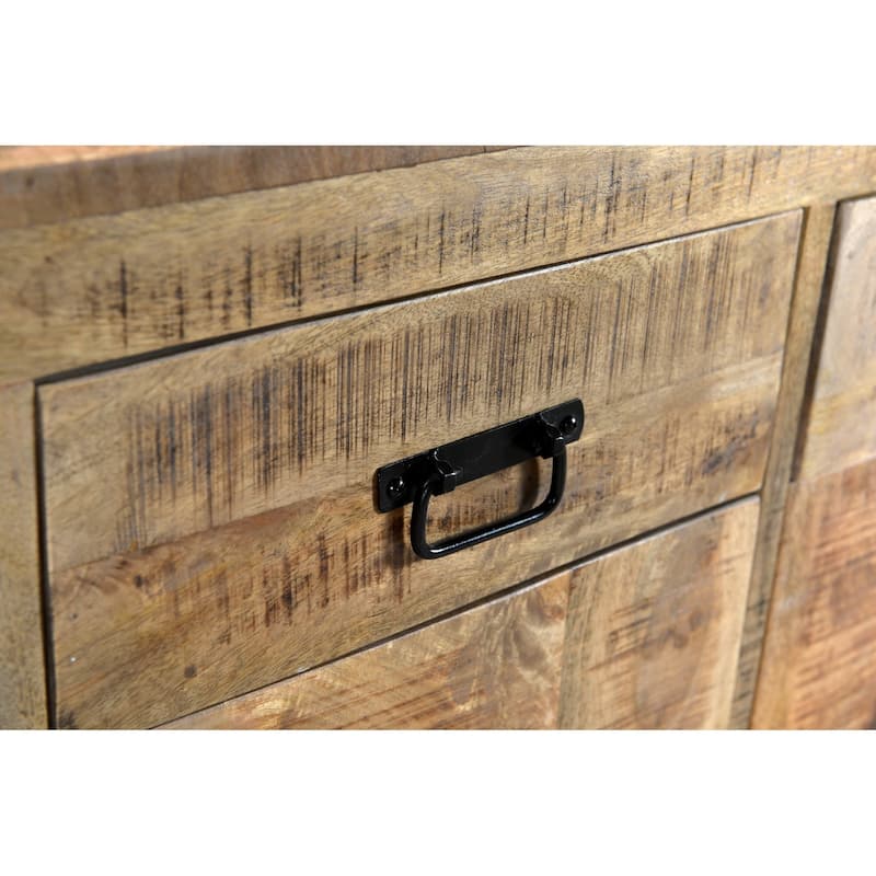 Handmade Industrial Reclaimed Wood and Iron Sideboard (India) - 35" x 71" x 18"