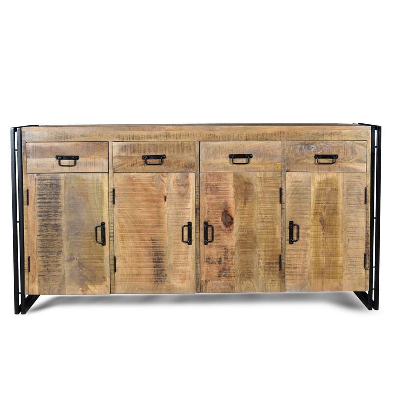 Handmade Industrial Reclaimed Wood and Iron Sideboard (India) - 35" x 71" x 18"