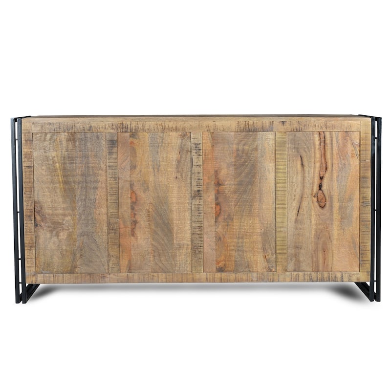 Handmade Industrial Reclaimed Wood and Iron Sideboard (India) - 35" x 71" x 18"