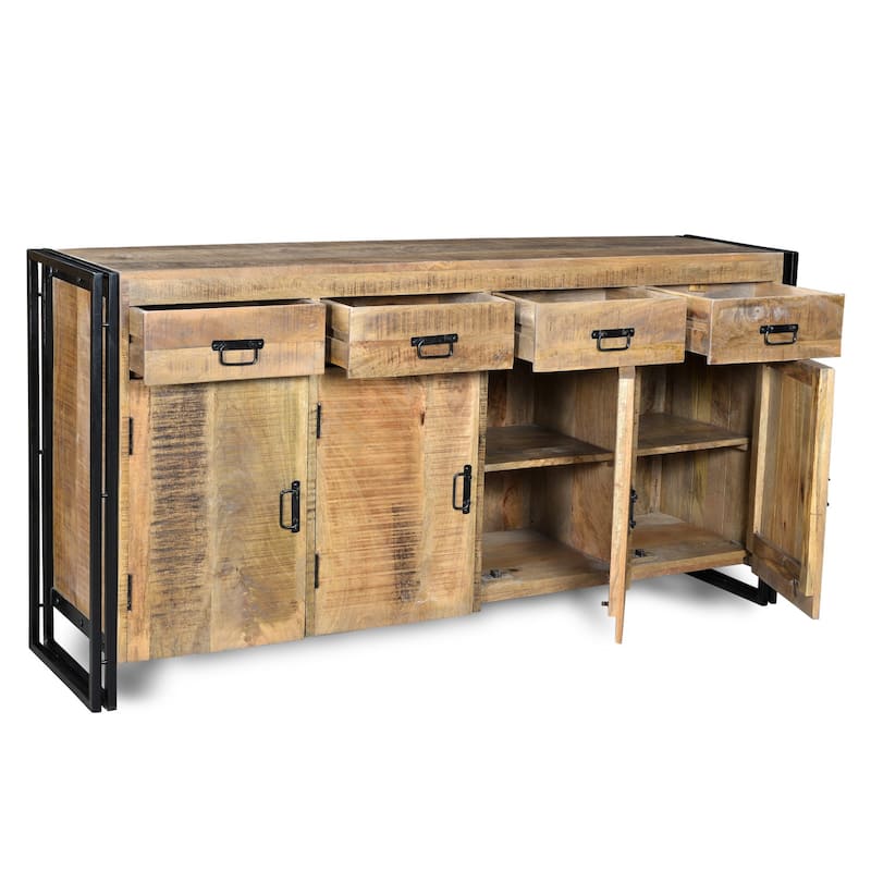 Handmade Industrial Reclaimed Wood and Iron Sideboard (India) - 35" x 71" x 18"