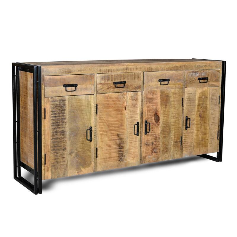 Handmade Industrial Reclaimed Wood and Iron Sideboard (India) - 35" x 71" x 18"