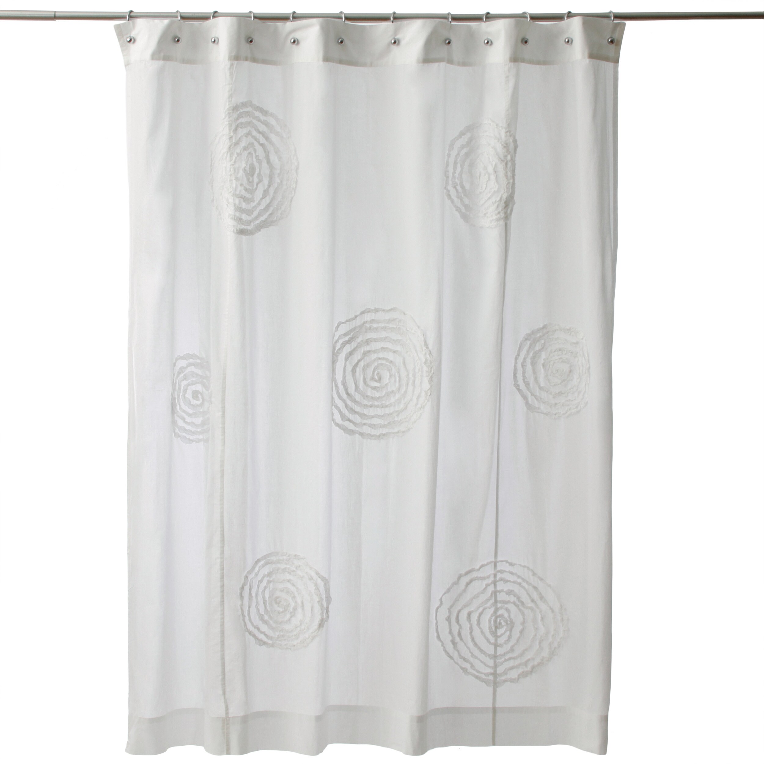 Shop Ruffled Swirls White Cotton Shower Curtain Free Shipping