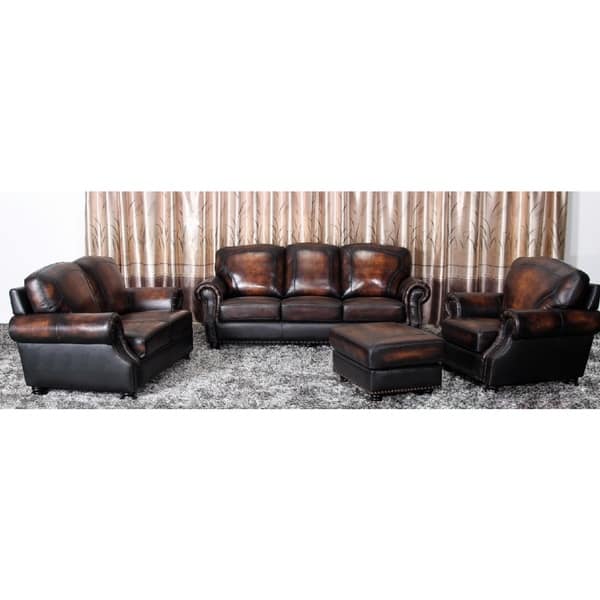 Abbyson Living Aliyah 4piece Topgrain Leather Living Room Set Bed