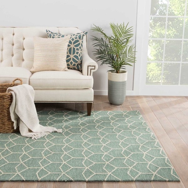 Finbar Indoor/ Outdoor Geometric Green/ Cream Area Rug (3'6" X 5'6") - 3'6" x 5'6"