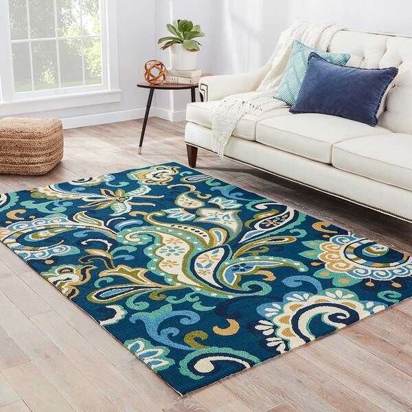Elsita Indoor/ Outdoor Floral Blue/ Green Area Rug (7'6" X 9'6")