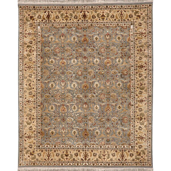 Oriental Pattern Blue/ Gold Wool/ Art Silk Area Rug (2'x3')