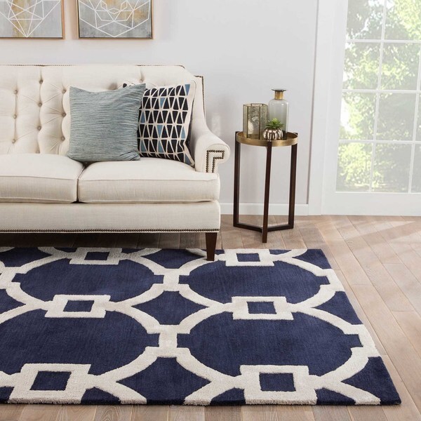 Bronx Handmade Trellis Dark Blue/ White Area Rug (5' X 8')