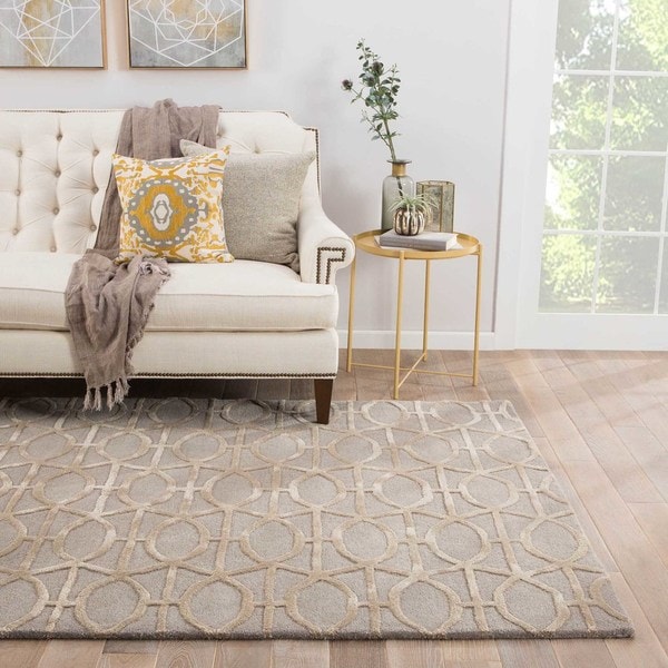 Hudson Handmade Trellis Gray/ Tan Area Rug (2' X 3') - 2' x 3'