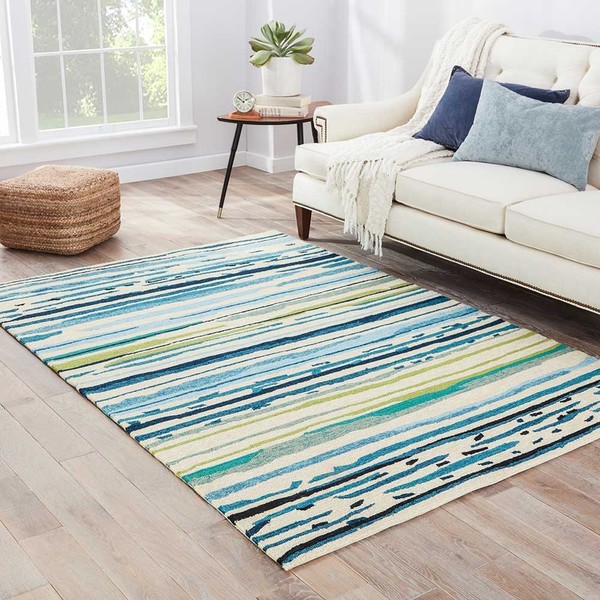 Doppler Indoor/ Outdoor Abstract Blue/ Green Area Rug (7'6" X 9'6