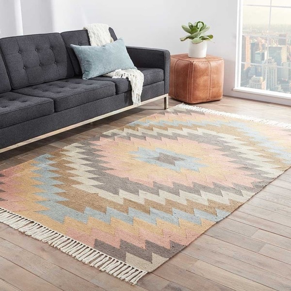 Southwestern/Tribal Pattern Blue/ Orange Polyester Area Rug - 8' x 10'