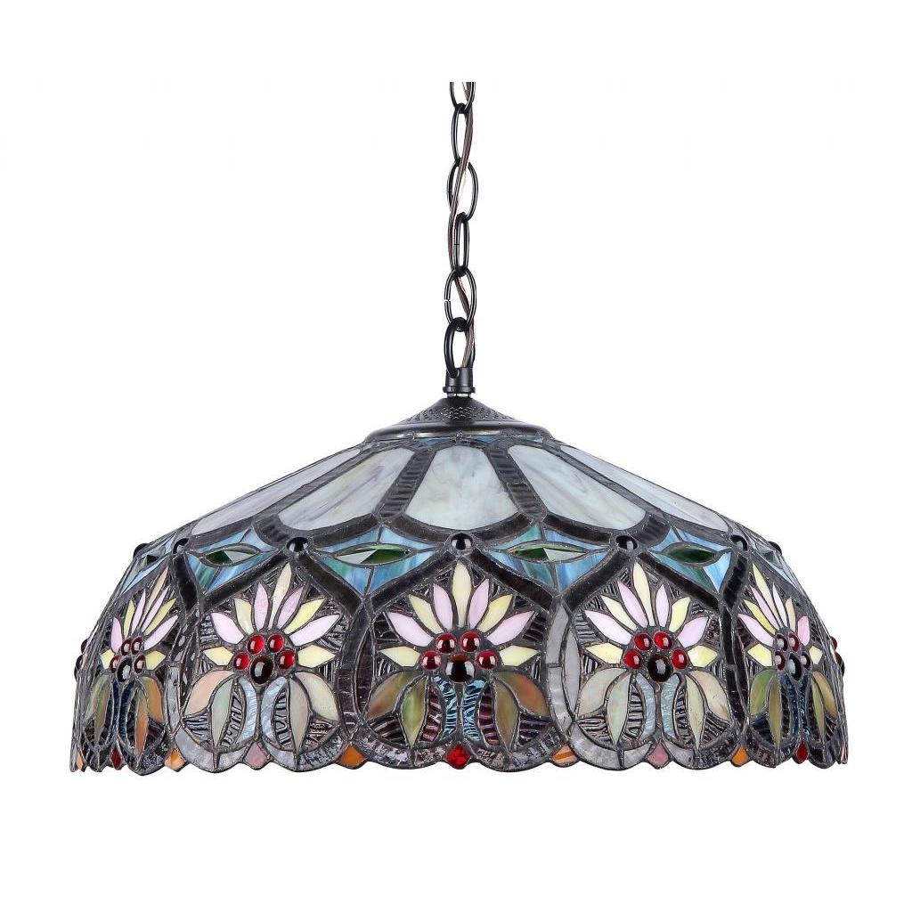 Tiffany Style Floral Design 2-light Dark Bronze Pendant