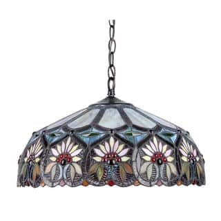 Tiffany Style Floral Design 2-light Dark Bronze Pendant