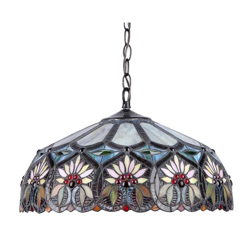 Tiffany Style Floral Design 2-light Dark Bronze Pendant