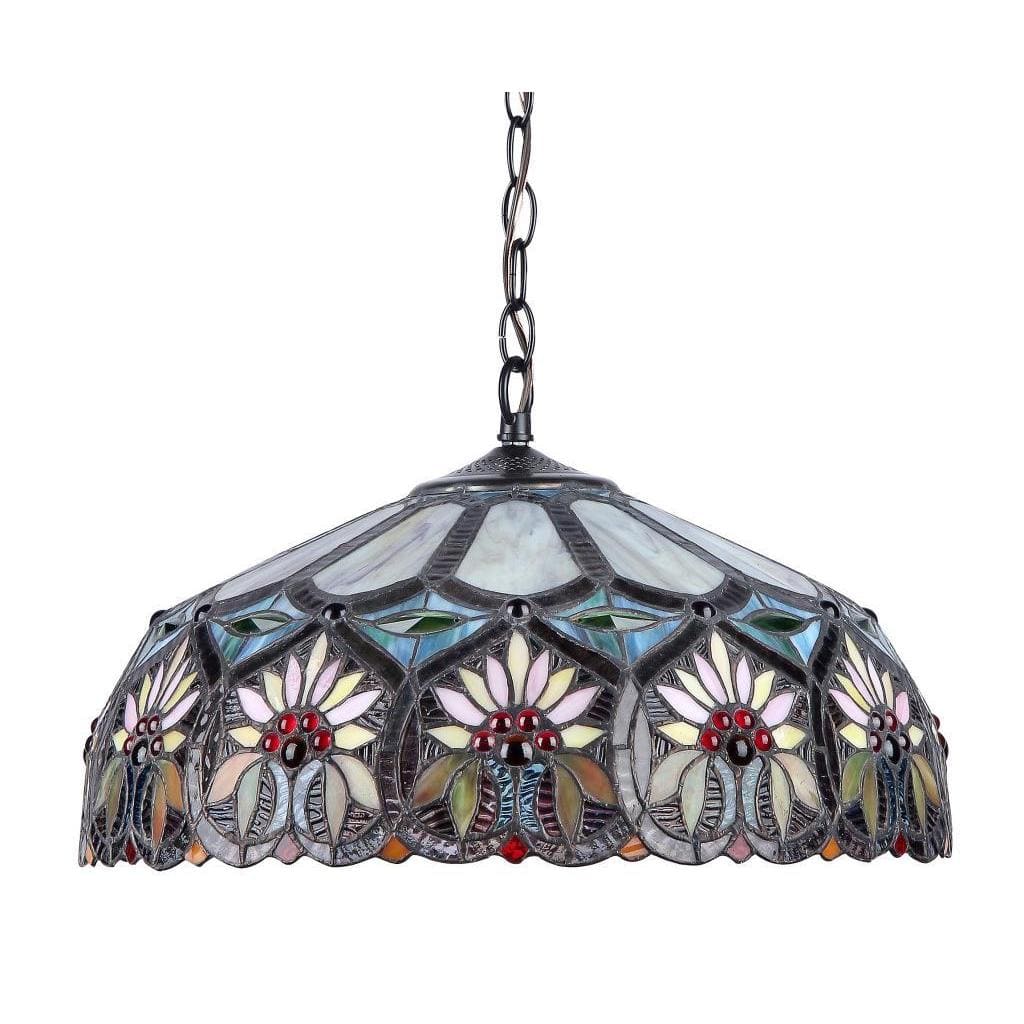 Tiffany Style Floral Design 2-light Dark Bronze Pendant