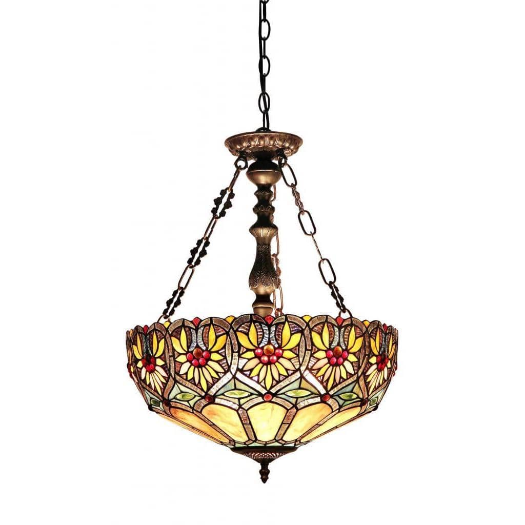 Tiffany Style Floral Design Dark Bronze 2-light Inverted Pendant