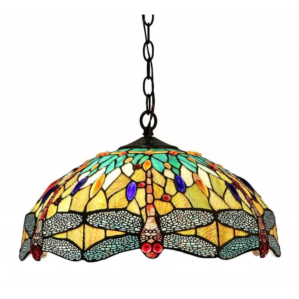 Tiffany Style Dragonfly Design 2-light Dark Bronze Pendant