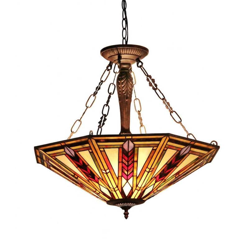 Tiffany Style Mission Design 3-light Dark Bronze Inverted Pendant