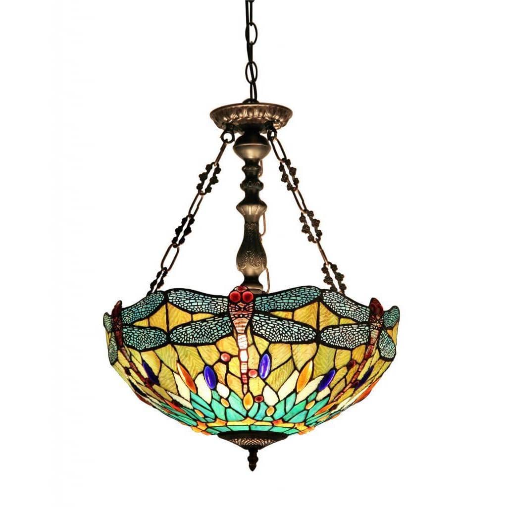 Tiffany Style Dragonfly Design Dark Bronze 2-light Inverted Pendant