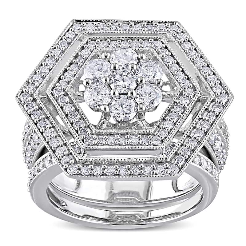 Miadora Signature Collection 10k White Gold 2ct TDW Diamond Bridal Ring Set - 4.5